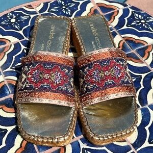 ANDRÉ ASSOUS Metallic Ribbon Espadrilles Gold Size 5 Made in Spain